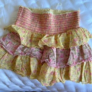 LoveShackFancy mini skirt - yellow and pink